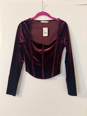 Lush Berry Velvet Long Sleeve Corset Top